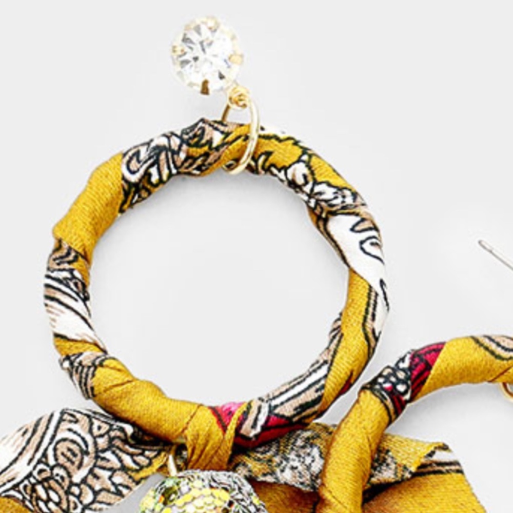 Ellison Scarf Boho Gypsy Glitter Ball Earrings Gol - Picture 2 of 5